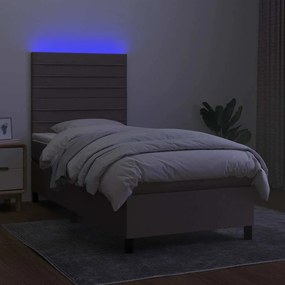 Cama box spring + colchão/LED 90x190cm tecido cinza-acastanhado