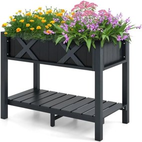 Floreira de jardim elevada com pernas Furos de drenagem Estante de armazenamento Cama de cultivo para ervas 86 x 45 x 73 cm Preto