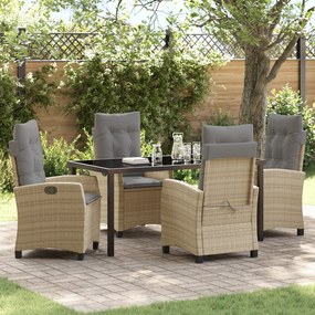 vidaXL Conjunto de Jantar de Jardim com 5 Peças e Almofadas - Rattan Poliéster Bege