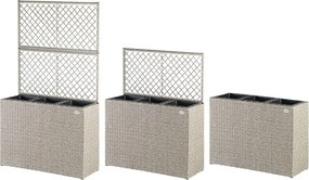 Floreira com 3 vasos para flores em polyrattan com treliça 83 x 30,5 x 146 cm Creme