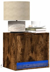 vidaXL Mesa de cabeceira de parede com luzes LED carvalho fumado