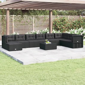vidaXL 9 pcs conjunto lounge de jardim c/ almofadões vime PE preto