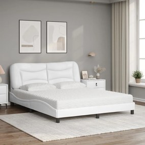 Cama com colchão 160x200 cm couro artificial branco