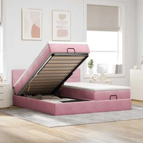 vidaXL Estrutura de cama otomana com colchões 160x200 cm veludo rosa