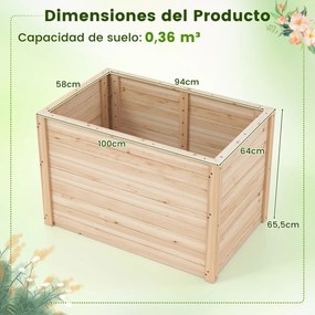Floreira de madeira elevada com base aberta para plantas de raiz profunda Frutos Flores 100 x 64 x 65,5 cm Natural