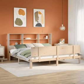 vidaXL Cama com estante sem colchão 200x200 cm pinho maciço