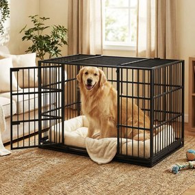 Gaiola para cães 107 x 70 x 75 cm altamente resistente de tamanho médio e grande, com tabuleiro removível preta