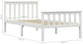 Estrutura de cama em pinho maciço 90x200 cm branco