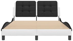 Estrutura cama c/ cabeceira 140x200 couro artif. branco/preto
