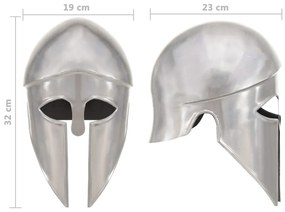 Capacete de soldado grego réplica LARP aço prateado
