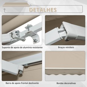 Toldo Manual 395x245 cm Toldo de Varanda Pátio com Manivela de Alumínio e Tecido de Poliéster 280 g/m² Bege