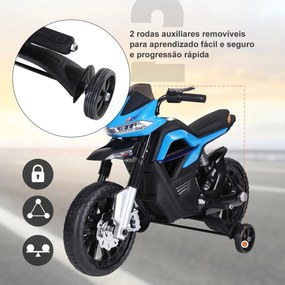 Mota Elétrica Infantil Motocicleta para Crianças acima de 3 a 5 anos Bateria 6V com Luzes e Música 105x52,3x62,3 cm Azul