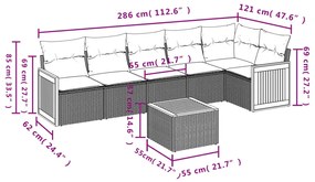 7 pcs conjunto de sofás p/ jardim com almofadões vime PE bege