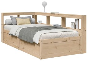 vidaXL Cama com estante sem colchão 75x190 cm pinho maciço