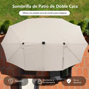 Guarda-sol Jardim dupla face de 470 cm com 48 luzes LED Painel solar de carregamento automático Sistema de manivela Bege