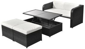 4 pcs conjunto lounge de jardim c/ almofadões vime PE preto