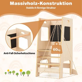 Banquinho de cozinha para crianças com quadro negro de atividades e altura ajustável - branco