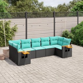 7 pcs conjunto de sofás p/ jardim c/ almofadões vime PE preto
