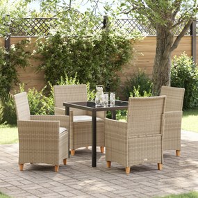 vidaXL Conjunto de Jantar de Jardim de 5 Peças com Almofadas Bege Rattan PE