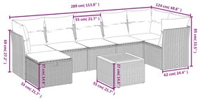 9 pcs conj. sofás jardim c/ almofadões vime PE bege misturado
