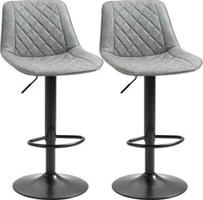 HOMCOM Conjunto de Bancos de Bar Estofados em PU Bancos Altos de Sala de Jantar com Altura Ajustável 46,5x51x86-106 cm Cinzento | Aosom Portugal