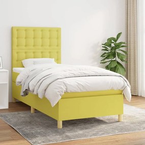 vidaXL Cama com molas/colchão 90x200 cm tecido verde