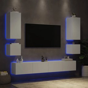 6 pcs móveis de parede para TV com luzes LED branco