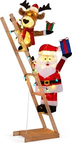 Rena e Pai Natal Iluminadas em Escada 3D Pré-iluminada com 100 LEDs para Interior e Exterior com Braçadeiras e Estacas 166 cm