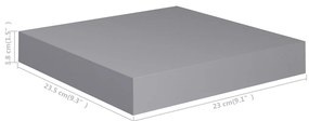 Prateleiras de parede suspensas 2 pcs 23x23,5x3,8cm MDF cinza
