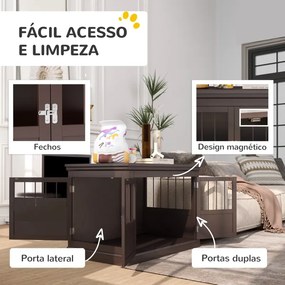 Gaiola para Cães com Mesa Auxiliar 3 Portas Francês e Fecho Magnético para Cães Pequenos 78x53x59,3 cm Castanho