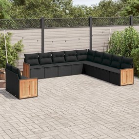 11 pcs conjunto sofás de jardim c/ almofadões vime PE preto