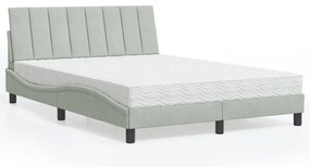Cama com colchão 140x200 cm veludo cinzento-claro