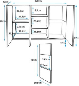 Aparador Moderno Salreu – 120x82 cm – Preto e Branco com LED Azul e Pé