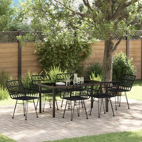 vidaXL Conjunto de Jantar de Jardim 7 Peças Preto Vime Poliéster