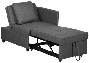 HOMCOM Sofá Cama 3 em 1 Sofá de 2 Lugares com Encosto Ajustável Sofá Cama Individual com Almofadas 65x98x69 cm Cinzento