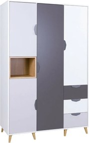 Roupeiro Domvera 100, Carvalho lefkas, Branco, Grafite, Cinzento, 190x120x55cm, 111.5 kg, Portas para roupeiro: Com dobradiças, Número de prateleiras: 7, Número de prateleiras: 7