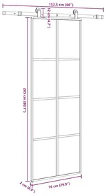 Porta deslizante c/ conj. ferragens 76x205cm vidro ESG/alumínio