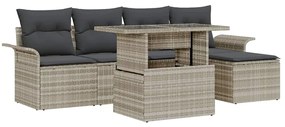 vidaXL Conjunto de Sofá de Jardim de 6 Peças com Almofadas Cinza Claro Rattan