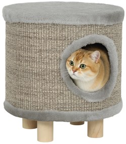 Casa para Gatos 3 em 1 Banco Apoio para os Pés e Cama com Arranhador e Brinquedo Pendurado 36x36x38 cm Cinzento