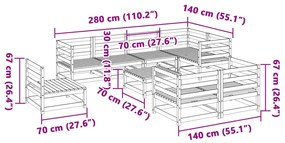 9 pcs conjunto sofás de jardim madeira de pinho castanho mel