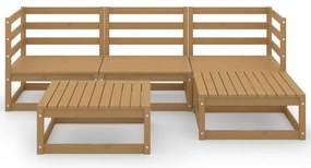 5 pcs conjunto lounge de jardim pinho maciço castanho mel