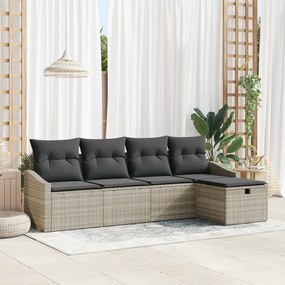 Conjunto de Sofá de Jardim de 5 Peças com Almofadas Cinza Claro Vime P