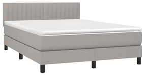 Cama box spring c/ colchão e LED 140x200 cm tecido cinza-claro