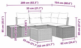 Conjunto de Sofá de Jardim de 5 Peças com Almofadas Cinza Rattan Sinté