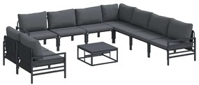 Conjunto de Sofá de Jardim 10 pcs Cinzento-escuro Aço