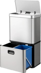 Caixote do lixo em aço inoxidável de 56 litros com sensor de movimento e 2 caixotes do lixo removíveis prateado