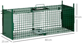 Armadilha para Animais Vivos com Porta Gaiola de Captura com Alça de Transporte para Coelhos 80x25x30cm Verde Escuro