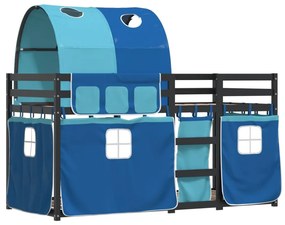 Beliche com cortinas 90x200 cm madeira de pinho maciça azul
