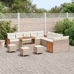 Conjunto de Sofa de Jardim vidaXL com Almofadas 14 Peças Bege Poly Rat