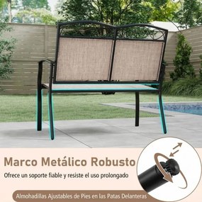 Banco jardim para 2 pessoas 71 x 105 x 93 cm em metal resistente com tecido respirável e carga máxima de 300 kg para jardim, varanda Castanho claro +
